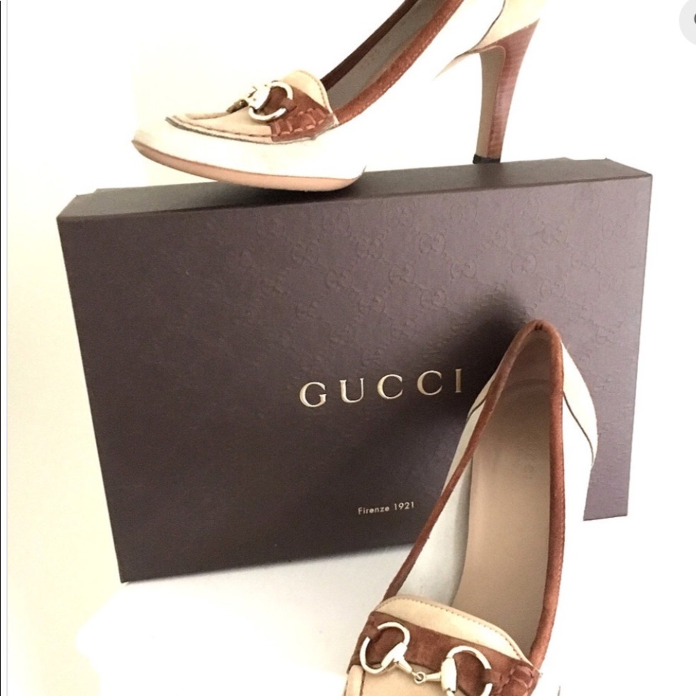 Gucci "Caero" three tone suede horsebit pump size8